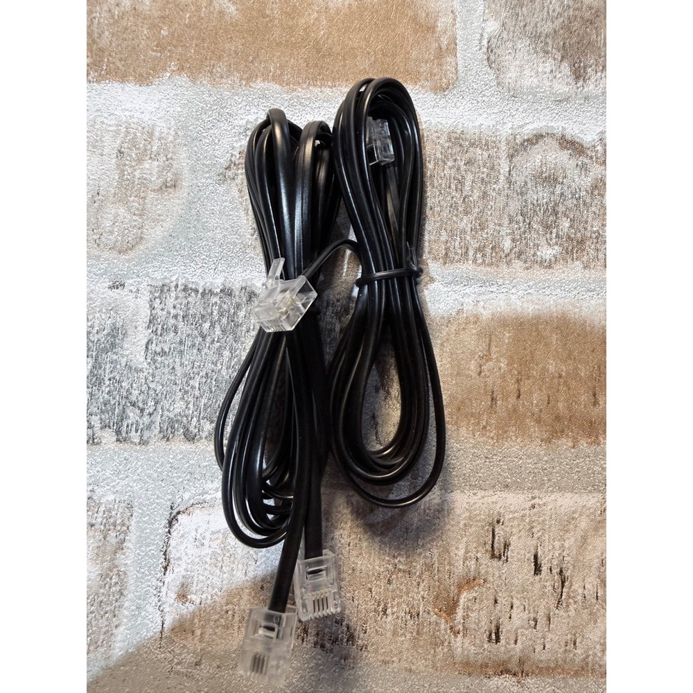 Lot of 2 Black‎ Telephone Line Cords RJ11 Modular Phone Cables 4-Wire Standard